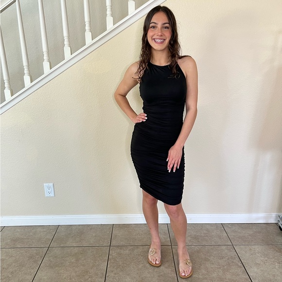 Black Ruched Halter Dress - Picture 9 of 11